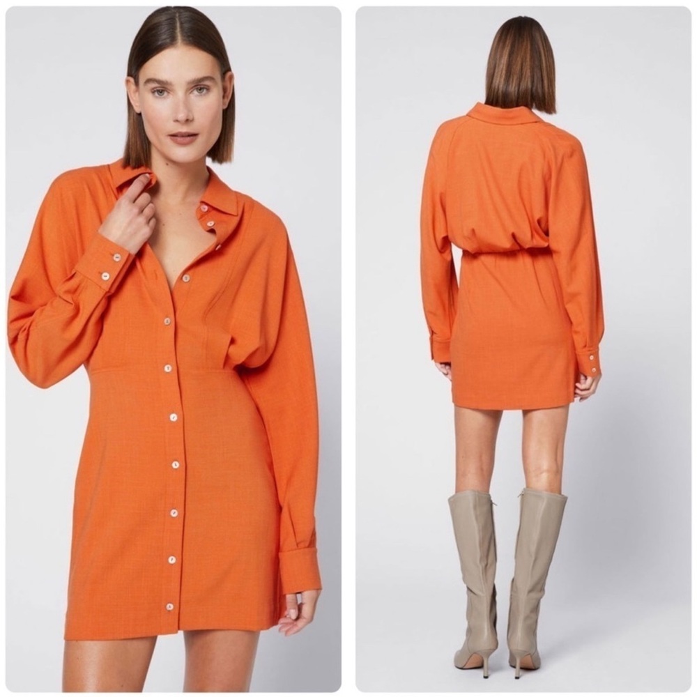& Other Stories Orange Collared Shirt Dress